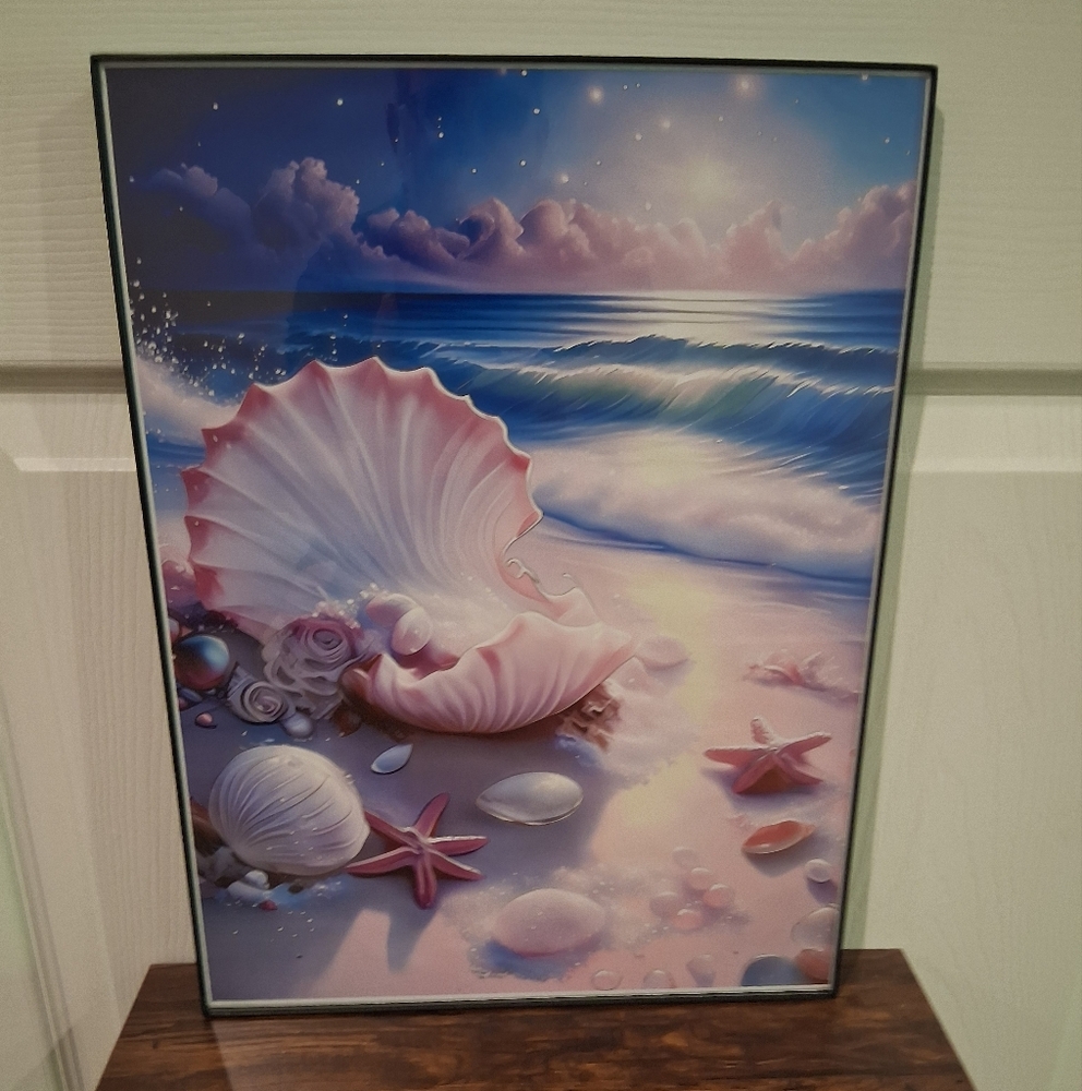 Vibrant Seashell and Starfish Art Print With Black Frame 12 X 16